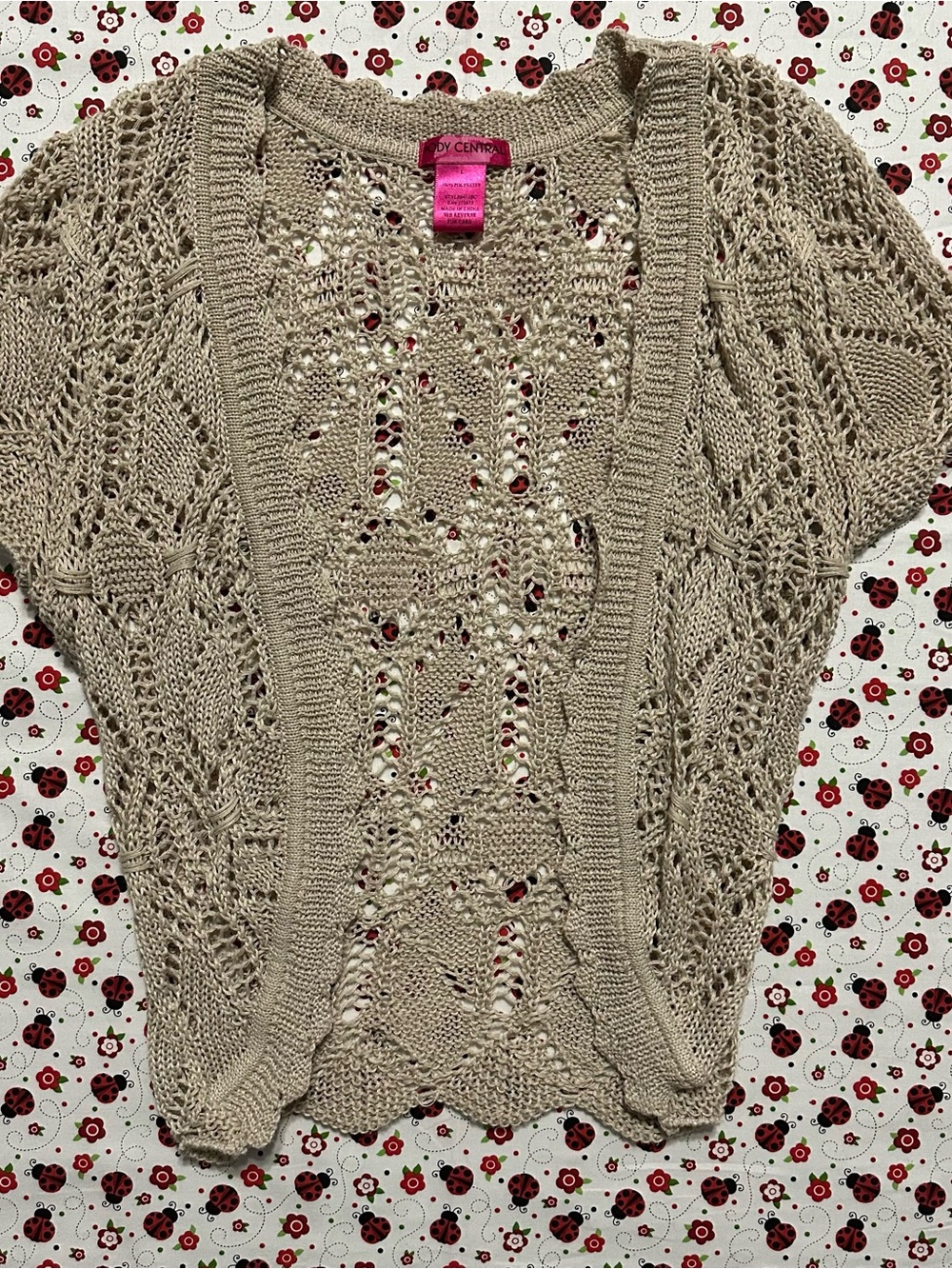 Body Central Fairycore Crochet Knit Cardigan Shrug Tan L Vintage